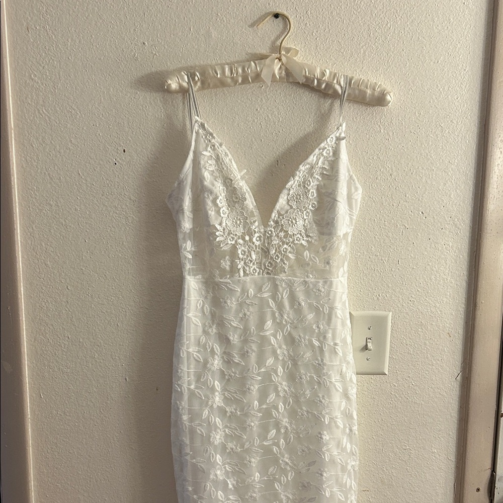 Lace V-Neck Spaghetti Strap Dress in White